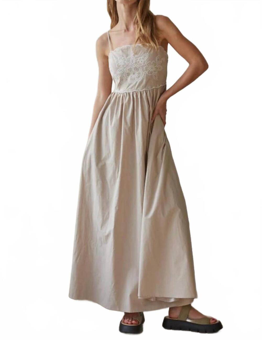 NEW BY TOGETHER women's eloise embroidered maxi dress in beige